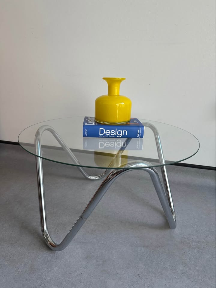 FBM Small glass top mid century side table