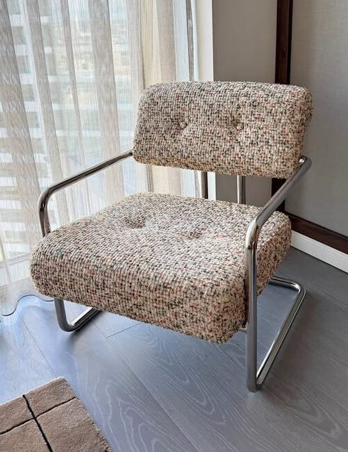 FBM Paddington accent chair speckled nougat boucle and chrome