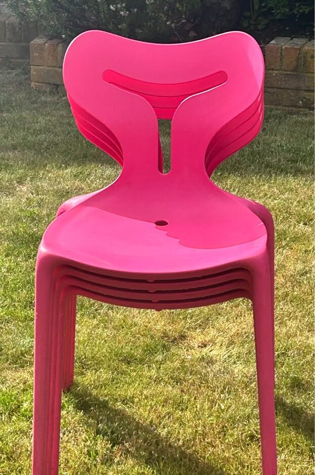FBM 4 Italian Caligaris pink plastic stackable chairs