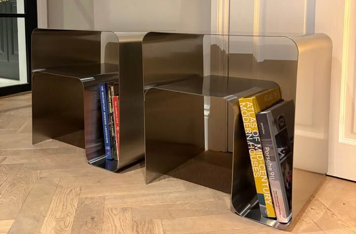 FBM 2 x Loma Stainless Steel Mid Century Style Bedside Tables