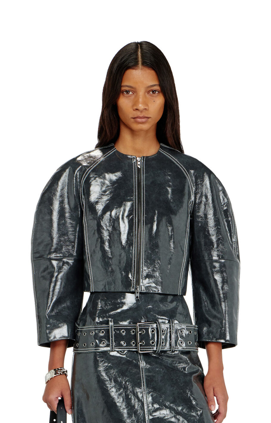 Diesel Patent-leather jacket with cocoon sleeves