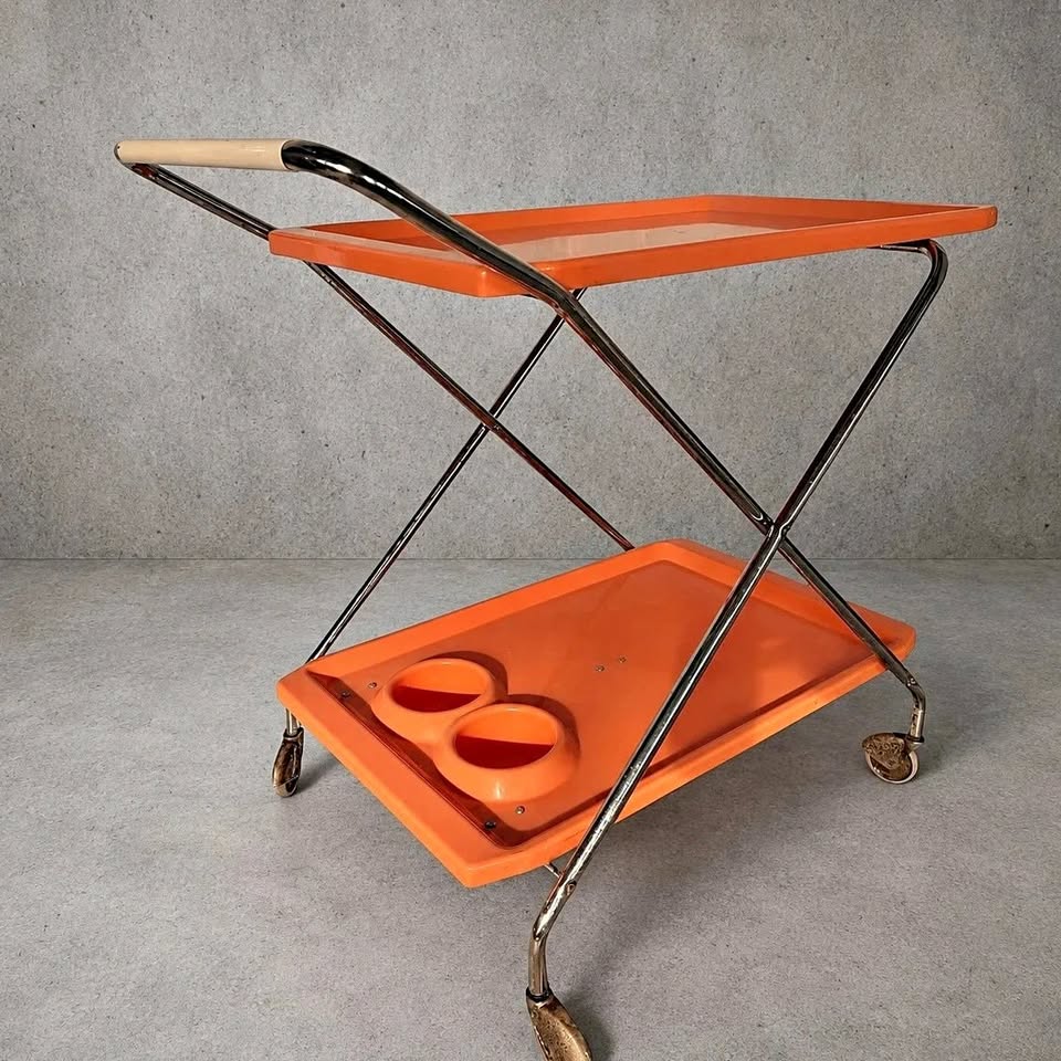 FBM Mid Century Italian Space Age Orange Drinks Trolley