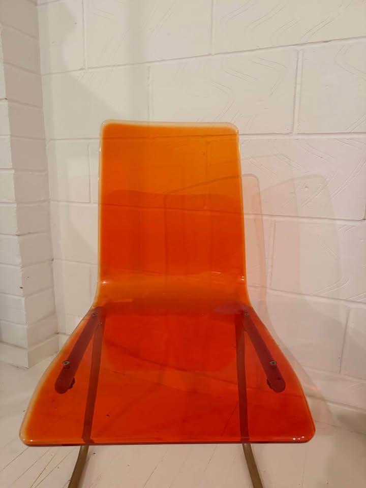 Pair of Vintage-Style Orange Acrylic Cantilever Chairs, Retro 70s Look FB<
